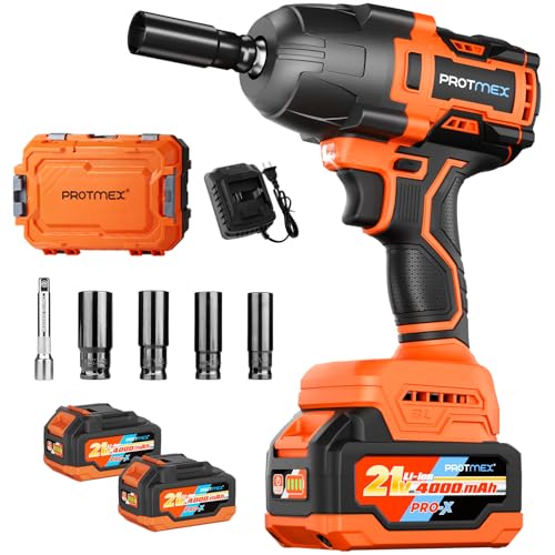 Protmex 900Ft-lbs (1200N.m) Impact Wrench, 1/2' Cordless Impact Driver, 21V High Torque Power Impact...