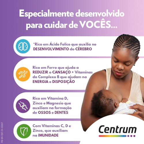 Centrum Maternity 3 em 1 Multivitamínico, Suplemento Alimentar para Mães Com Vitamina C, Vitamina D