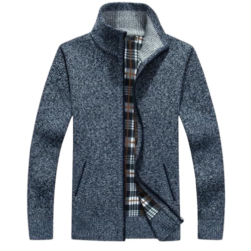Pull en tricot pour homme à col montant épais et doublure peluche unie