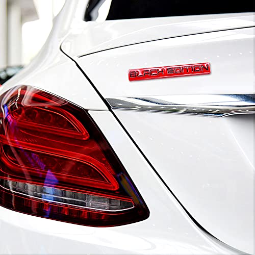 Image of 2Pcs Black Edition Emblem Advanced Badge Car Trunk Motorcycle Motif Rear Badge Decal Sticker Self-Adhesive Universal 3D Metal Badge Sticker Compatible for Vehicle (red)