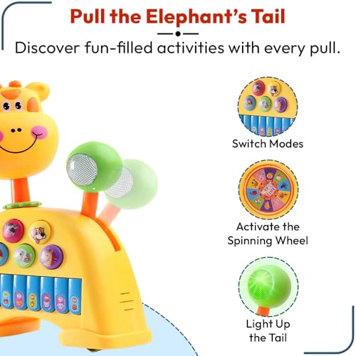 Image of Uonibaby by StarAndDaisy Baby & Kids Animal Shaped Musical Toy , 3-in-1 Piano Toy with Lights, 5 Animal Voices, Jackpot Wheel & 360 Rotating Head | Pull-Along Toy for Toddlers - Horse