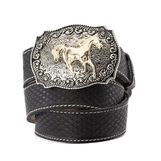 Cinto Country Masculino Entalhado Couro Soleta Fivela Metal Removivel 4cm Largura (Preto, 105 CM – SERVE CALÇA Nº 42)