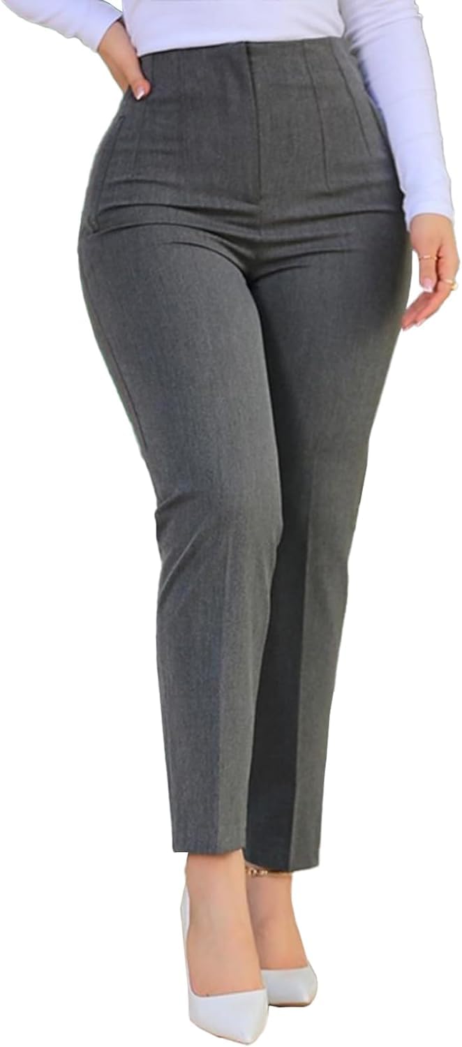 Womens Straight Leg Pants 2025 High Waisted Stretchy Business Casual Work Pants Dress Office Trousers with Pockets Dark