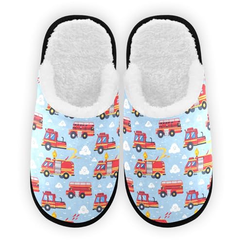 Cloud Fire Truck Slippers For Women Men Soft Memory Foam Non-Slip Transportation Winter Indoor House Shoes Travel Slipper - Main Image
