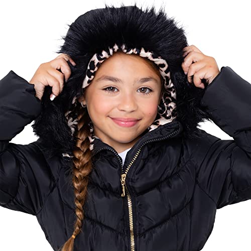 Juicy Couture Girl's Long Fur Hooded Belted Heavy Weight Parka Puffer Jacket, Warm Padded Winter Coats For Girls, Black/S #TOP3