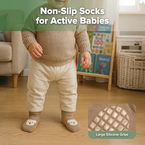 haakaa Toddler Non Slip Socks,Cute Baby Socks with Anti-Slip Soles for 1-3 Years Infants Toddlers Kids Boys Girls-5 Pairs2