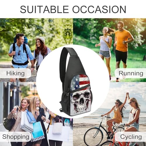Mochila bandolera ligera con calavera y bandera americana miniatura 6