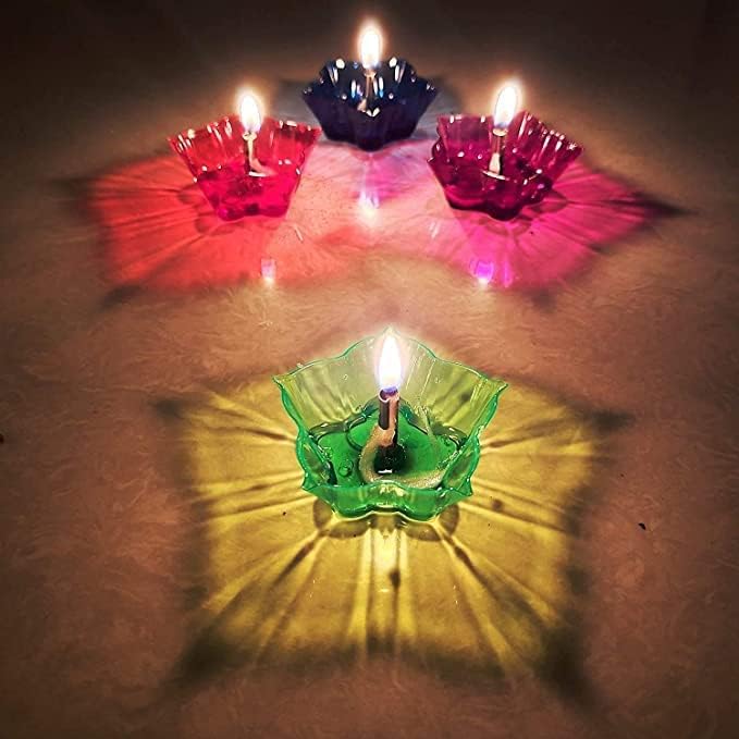 Image of 3D Reflection Diya Set Festival Diwali Decor Diya Lights for Decoration Multi Flower Shape Shadow Reflective Diyas for Diwali Decoration Beautifull Look for Transparent Diya's Pack of 12