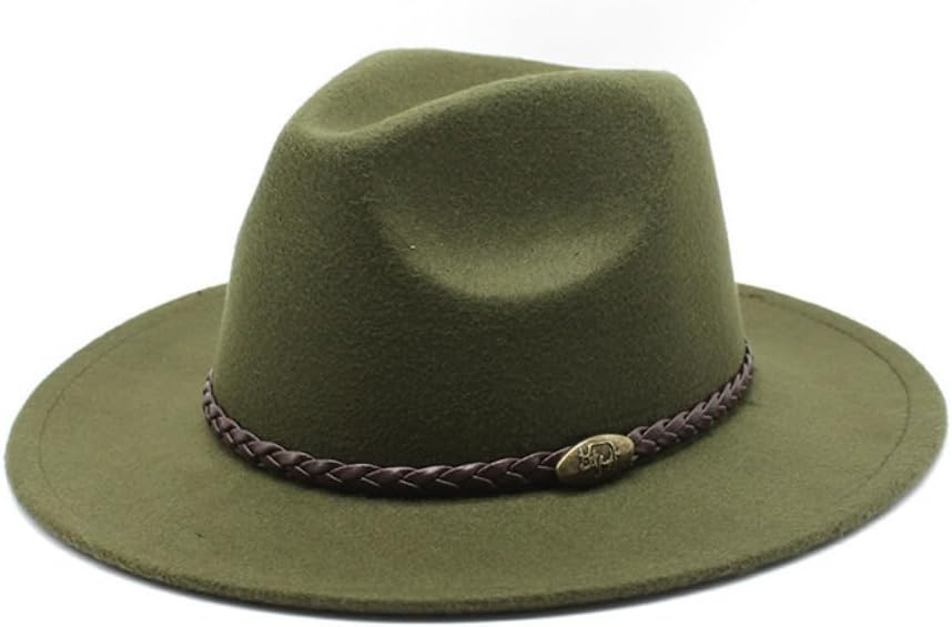 Classic Western Felt Fedora Hat, Black with Braided Band, Wide Brim