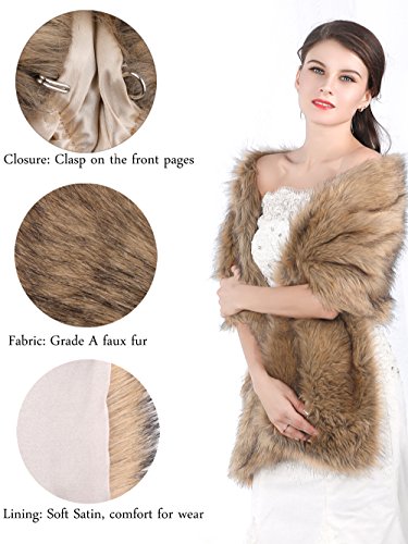 Aukmla Women's Large 1920 Brown Faux Fur Shawl Bride Wedding Fur Wraps And Shawls Faux Mink Shawl For Women And Girls #TOP6