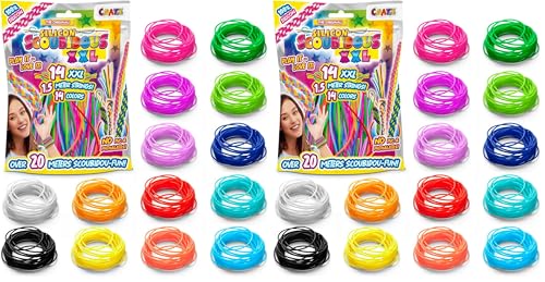 CRAZE Coffret Scoubidou XXL – Kit Scoubidou enfants avec 44 fils scoubidous en silicone (21m) – fil scoubidou multicolore, pailleté et fluorescent –...
