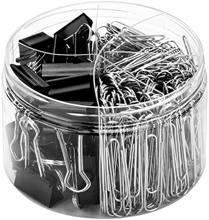 Paper Clips Binder Clips, Viemior 350pcs Paper Clips Binder Clips Assorted Sizes, Including Large Medium Small Paper Clips + Medium Small Mini Binder Clips - Silver Paper Clip, Black Binder Clip
