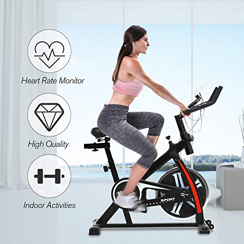 HCB Exercise Bike Indoor Cycling Bike Stationary Bike with Adjustable Seat and Resistance, Comfortable Seat Cushion Cycle Bike for Home Cardio Workout (Black)