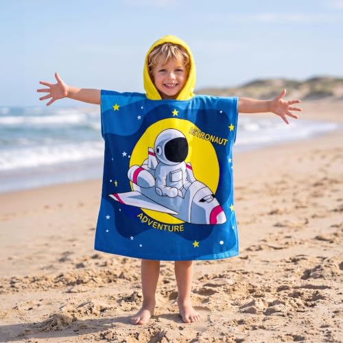 Image of growell Hooded Kids Beach Towels - Toddler Bath Towel Girls Boys Swim Cover-ups for Ages 1 to 6 Kids Pool Towels Quick Dry Lightweight Soft Microfiber Poncho Towel 24x24 (Astronaut Blue)