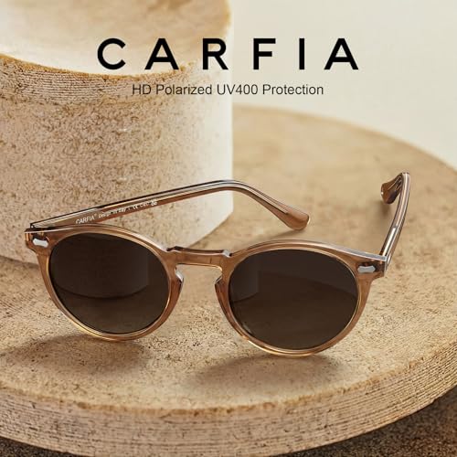 Image of CARFIA Acetate Polarized Sunglasses for Men Retro Classic Round Shades