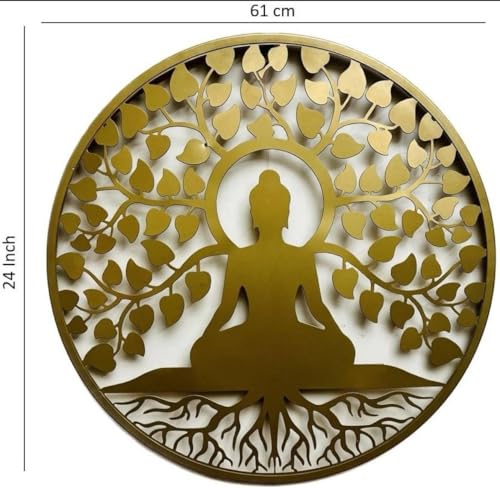Image of M.K Handicraft Buddha Metal 3D Wall Art 24 IN WIth LED Backlite Wall Hanging with Led Backlight Decorative Showpiece - 60 cm (Iron, LED Backlite Gold) (GOLD)