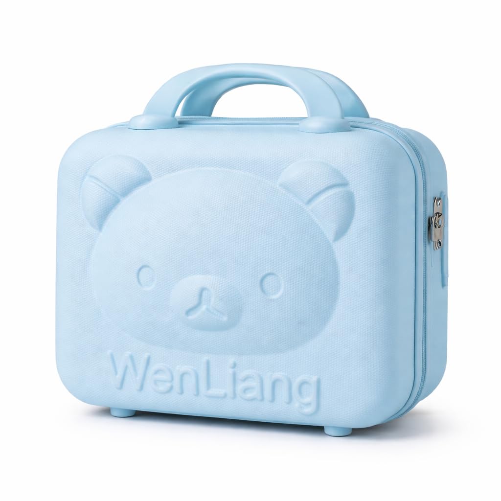 Hard Shell Cute Travel Suitcase for Kids & Adults | Lightweight ABS Mini Cabin Luggage | Compact Carry On Vanity Case with Organizer Compartments for School & Weekend Trips (Light Blue)-image-30