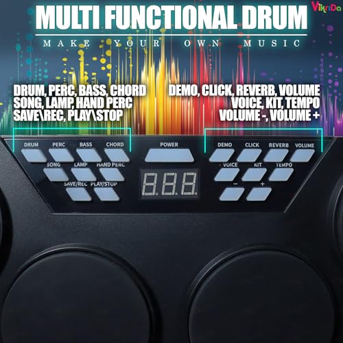 Image of VikriDA Kids Hand Drum Puzzle Game with LED Lights - Portable Electronic Desktop Drum Toy with Sound & Light Effects