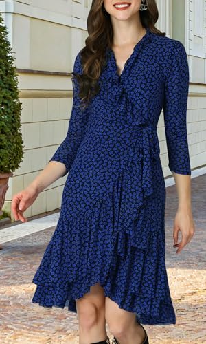 Image of KOH KOH Womens Long Sleeve Wrap Ruffled Wedding Guest Print Mini Dress