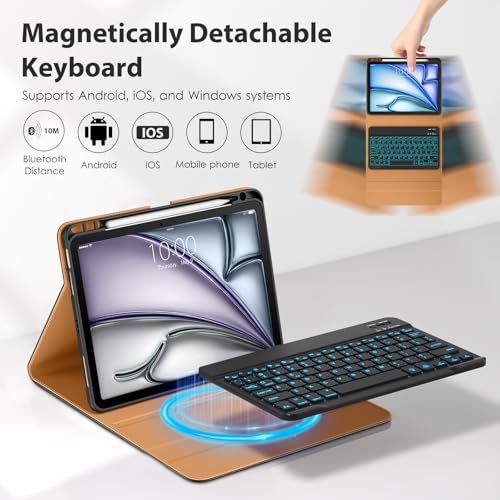 Image of DTTO Keyboard Case for iPad Air 11 Inch M4 /M3 /M2 2026 /2025 /2024, iPad Air 5th /4th Gen 10.9-Inch, 7 Colors Backlit Wireless Detachable Folio Keyboard Cover with Pencil Holder & Pocket, Black