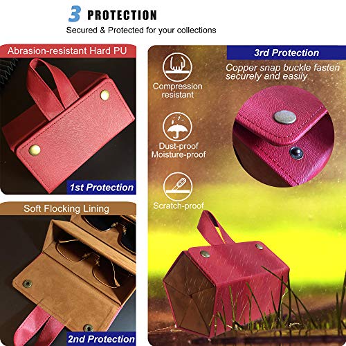 Image of Longjet Glasses Case Travel Sunglasses Organizer Leather Eyeglasses Storage Box Multiple Slots Hanging Eyewear Holder
