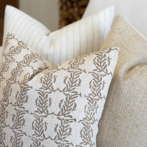 FIOUOVO Floral Throw Pillow Covers 18x18 Set of 2 Block Print Cushion Covers Farmhouse Neutral Accent Decorative Pillow Covers Home Decor for Sofa Couch Living Room Bedroom, Cognac Brown by FIOUOVO - Used condition - Image 4