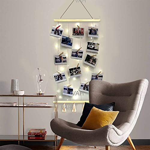 Image of VAH Wooden Hanging Photo Display Picture Frame, Collage Picture Frame, 80cm x 45cm, Multi, Wall Mount, Built-in Lighting, Contemporary, Modern, Classic