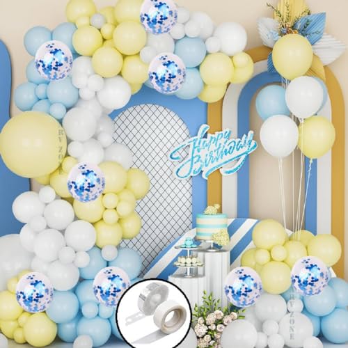 Image of ARV ZONE Yellow Blue White Balloons, 66 pcs Yellow Blue White Balloons Arch Garland Kit for Birthday Wedding Anniversary Baby Shower Valentine Welcome Party Decoration (Yellow Blue White Garland)