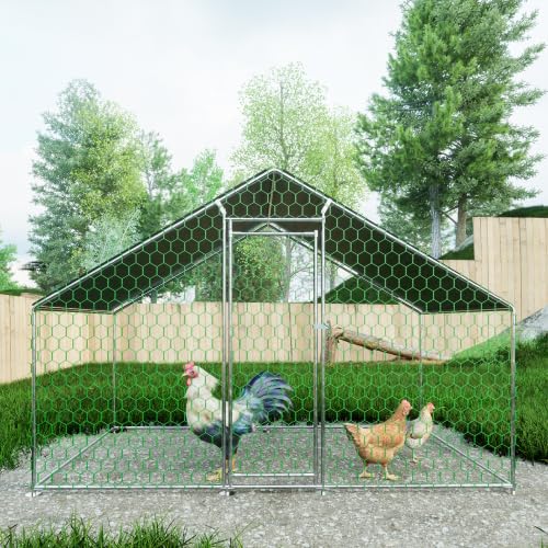 Recinto para gallineros, 3 x 2 x 2 m, metal galvanizado, con techo de polietileno impermeable y cerradura de seguridad, para gallinas, conejos, patos, aves de corral en el jardín