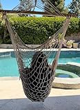 Hanging Patio Cotton Net Chair or Hammock with 40-Inch Spread Bar for One Person, 250-Pound Capacity