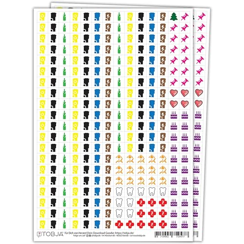Kalender Sticker, Aufkleber Mülltonne Set - 560 Sticker für Kalender | Mülltonnen, Geburtstag, Urlaub, Arzt & wichtige Termine hervorheben | Optimal für Müllkalender, Familienkalender