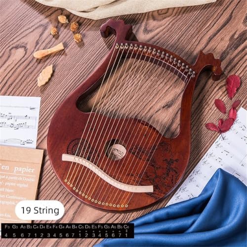 Arpa de lira de 19 cuerdas, instrumento musical de madera de mayo con llave de afinación, cuerdas de repuesto y caja de resonancia portátil, ideal para principiantes