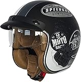 Komfortabel unterwegs –– Der Motorradhelm Herren Damen ist in verschiedenen Größen erhältlich und ist für Brillenträger geeignet. Der Schnell-Ratschenverschluss lässt sich mit Handschuhen problemlos öffnen & schließen.