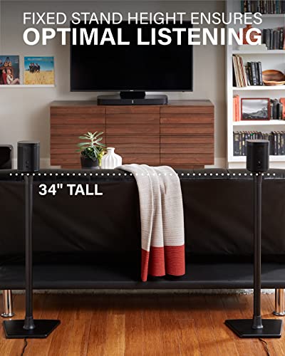 Sanus Speaker Stands Pair For Sonos One, One Sl & Play:1 Speakers - Premium Fixed Height Speaker Stands W/Built-In Cable Management Channels & Easy 3-Step Install - Black Stands Pair #TOP2