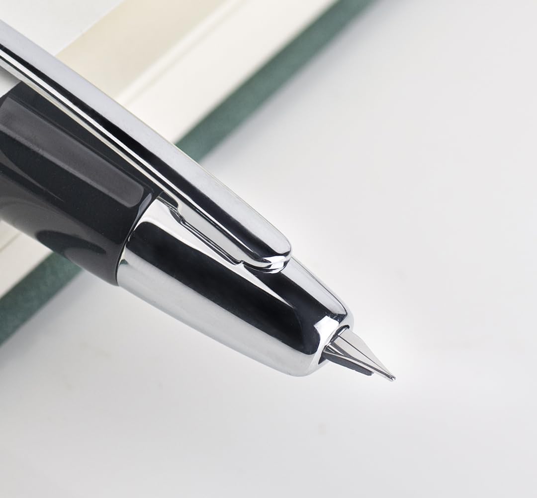 JINHAO 10 Press Füllfederhalter, einziehbarer Metallstift mit Tintenkonverter (F-Feder 0,5 mm, Hellschwarz)