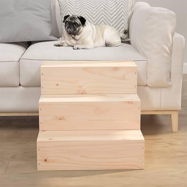 Foto 2 de 6 de vidaXL Escalera para Mascotas Madera Maciza de Pino 40x37,5x35 cm