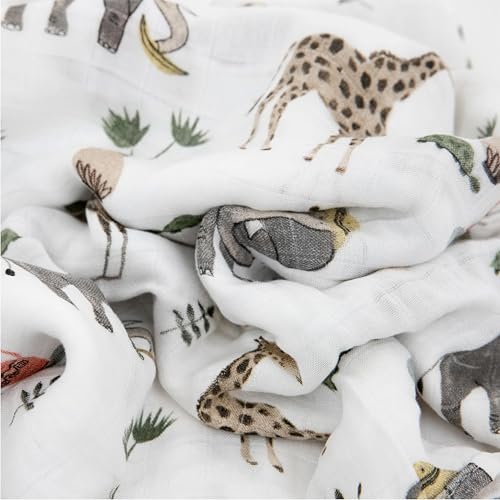 Image of Little Unicorn Deluxe Muslin Swaddle Blanket Set | Set of 2 | Newborns and Infants | Large 47 x 47 | Machine Washable (Safari Social 2)