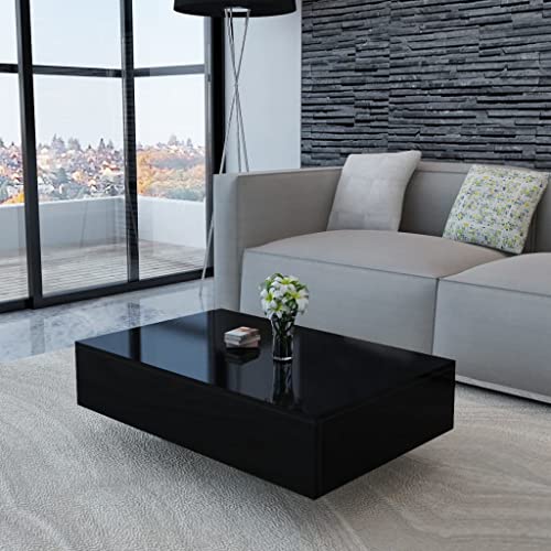 AUVYI Couchtisch Hochglanz Schwarz 85x55x31 cm MDF mit Hochglanz-Finish Sidebord Center Table Beistelltisch Rechteckig Salontisch Kaffeetisch Möbel Holz Cautschtisch Wohntisch