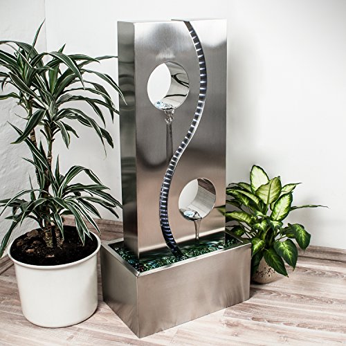Wasserwand Köhko Yin Yang mit LED-Beleuchtung und Edelstahlbecken