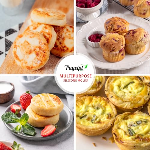 Puyeipt 2 Pack Air Fryer Egg Bite Molds, 4-Cup Mini Round Muffin Pans Silicone Baking Molds for for Oven, Air Fryer and Pot