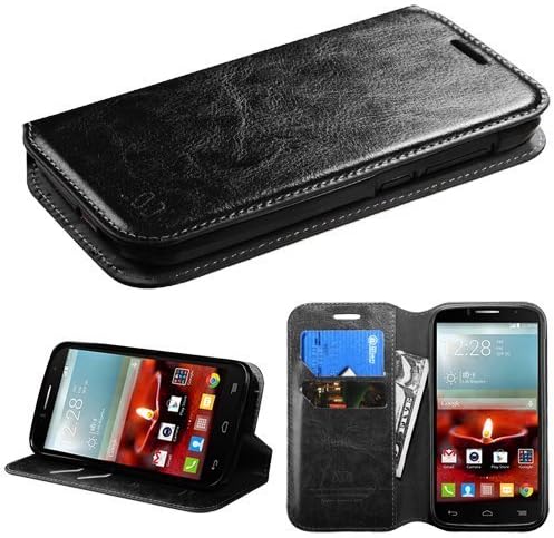 Fierce 2 7040T, Pop Icon A564C Case - Wydan (TM) Credit Card Leather Wallet Style Case Cover For Alcatel One Touch Fierce 2 7040T - Black w/Wydan Stylus Pen and Clear Screen Protector Film