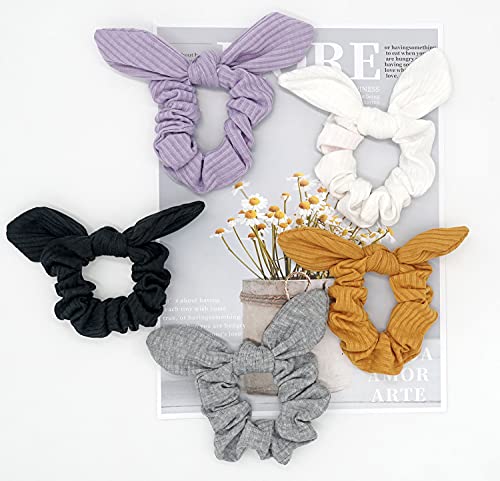 Funlovin FL-SCRUNCHIES-6 Bunny Ear Scrunchies Cotton Bow Hair Scrunchie Cute Knotted Bowknot Ribbon Ties Elastic Scrunchy Bands Ponytail Holder thumb #5