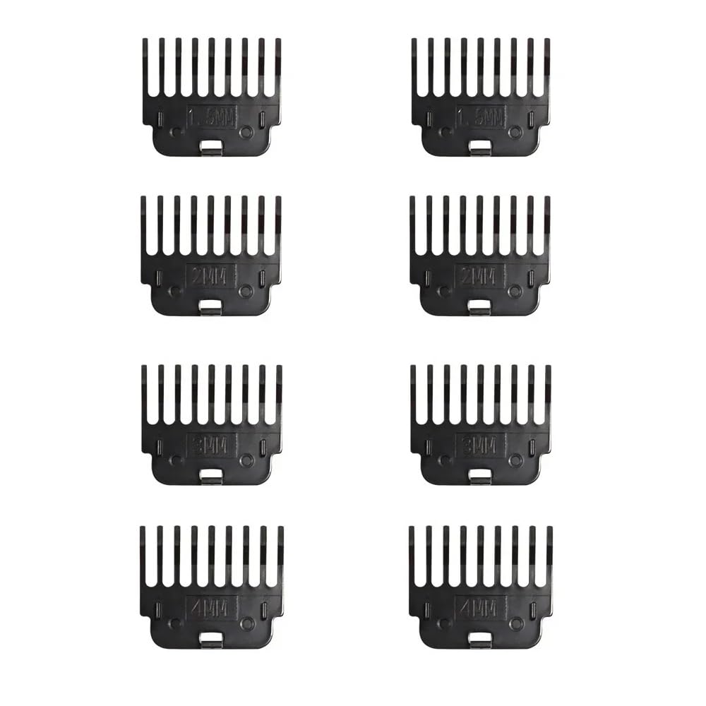 8 Pack Clipper Guards Set Hair Clipper Guide Comb 1.5mm 2mm 3mm 4mm Snap-on Attachment Limit Combs for 28mm Height T Blade Trimmer Vintage T9 Cordless Shaver Edger Detailer Outliner