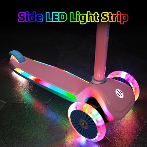 Image of KORIMEFA Scooter for Kids Ages 3-8 with Light-Up Wheels & Deck, 3-Wheel Toddler Scooter with Adjustable Height, Anti-Slip Deck, Lean-to-Steer