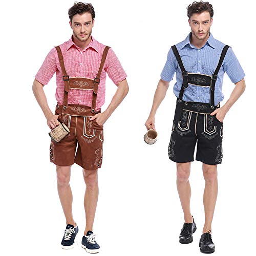 YAOUFBZ Oktoberfest Duitse Beierse lederhose klederdrachtbroek - 100% echt leer - traditionele Duitse lederhose broek kaki (inclusief overhemd) - Afbeelding 4