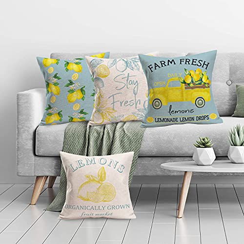 Farm-Fresh-Lemon-Throw-Pillow-Covers-18×18-Inches-Set-of-4-Summer-Lemon-Truck-Outdoor-Farmhouse-Pillow-Cases-with-Hidden-Zipper-Cotton-Linen-Decor-Home-Sofa-BedroomFresh-Lemon-4pcs Farm Fresh Lemon Throw Pillow Covers 18×18 Inches Set of 4 Summer Lemon Truck Outdoor Farmhouse Pillow Cases with Hidden Zipper Cotton Linen Decor Home Sofa BedroomFresh Lemon 4pcs