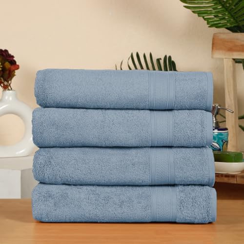 Image of Arvind 100% Cotton Towels for Bath | Towels for Bath Large Size | 500 GSM Bath Towel - Soft & Absorbent | 4 Piece Bath Towel for Men /Women | Urban Comfort | 70 cm x 140 cm - Sky Blue