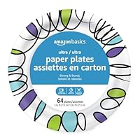 Amazon Basics Ultra Paper Plates, 8.62 Inch, Disposable, 64 Count