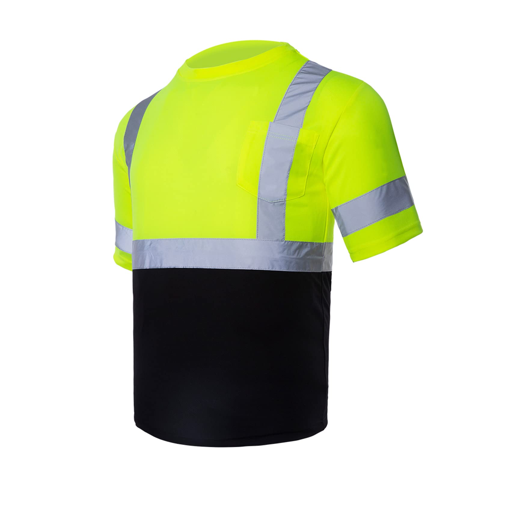 VENDACE Men's High Vis Class 3 Safety T Shirt ANSI Reflective Work Short Sleeve Shirt with Black Bottom(Yellow,3XL)