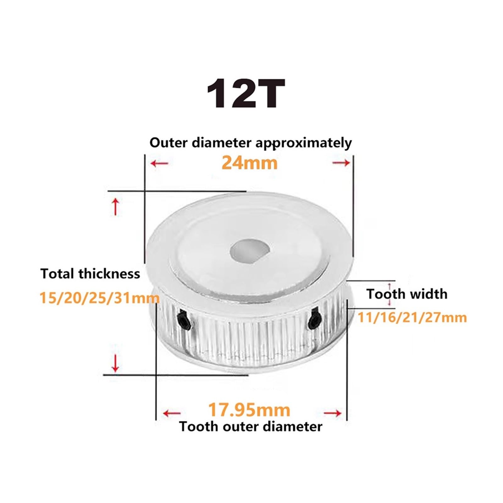 1 pz D-foro HTD 5M Puleggia dentata 12T/14T/15T/16T/17T/18T/19T/20denti 5x4.5mm ~ 15x14mm Ruota motrice sincrona 25mm(Bore 6x5mm,19T)